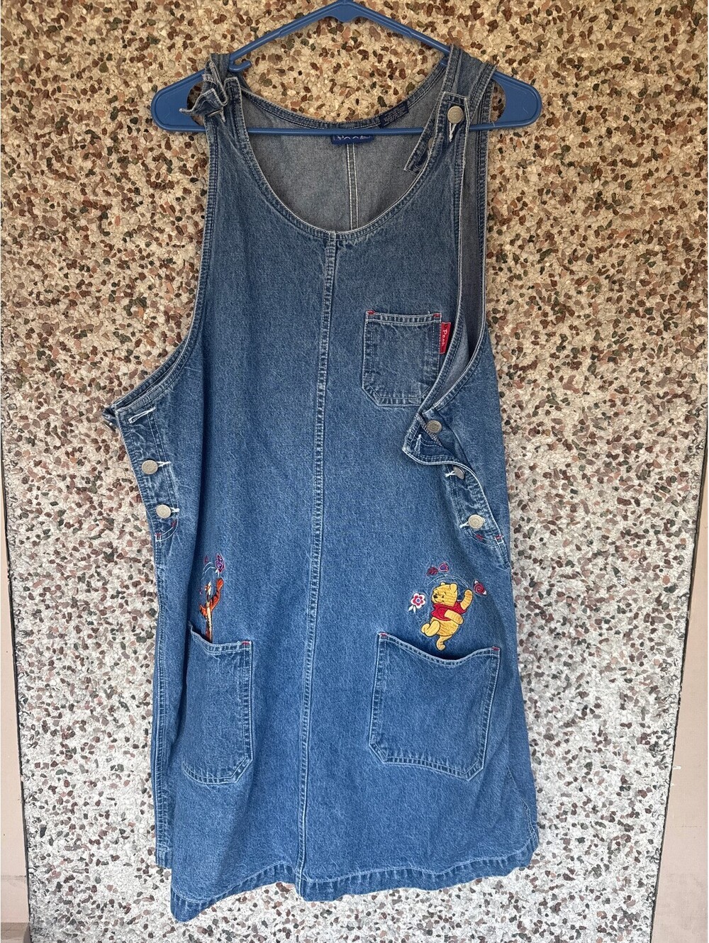 Vintage 90s Disney Pooh Denim Jumper Dress Tigger Embroidered Plus 18W